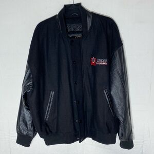 Adjac Black Wool Leather Bomber Jacket Boss Lubricants XL Work Dadcore Trucker